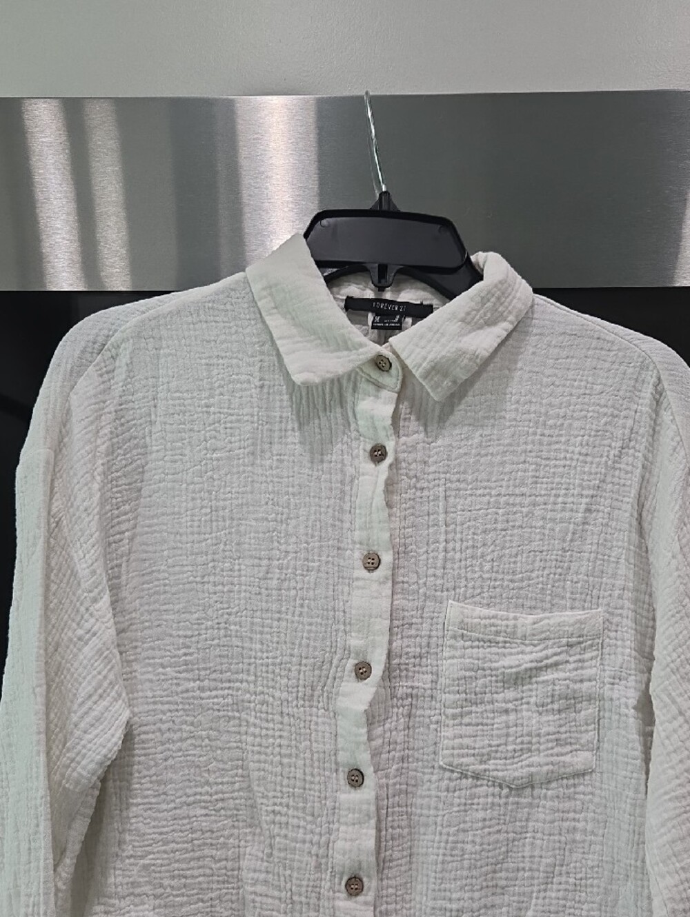 Forever 21 White Textured Casual Button-Down Shirt
